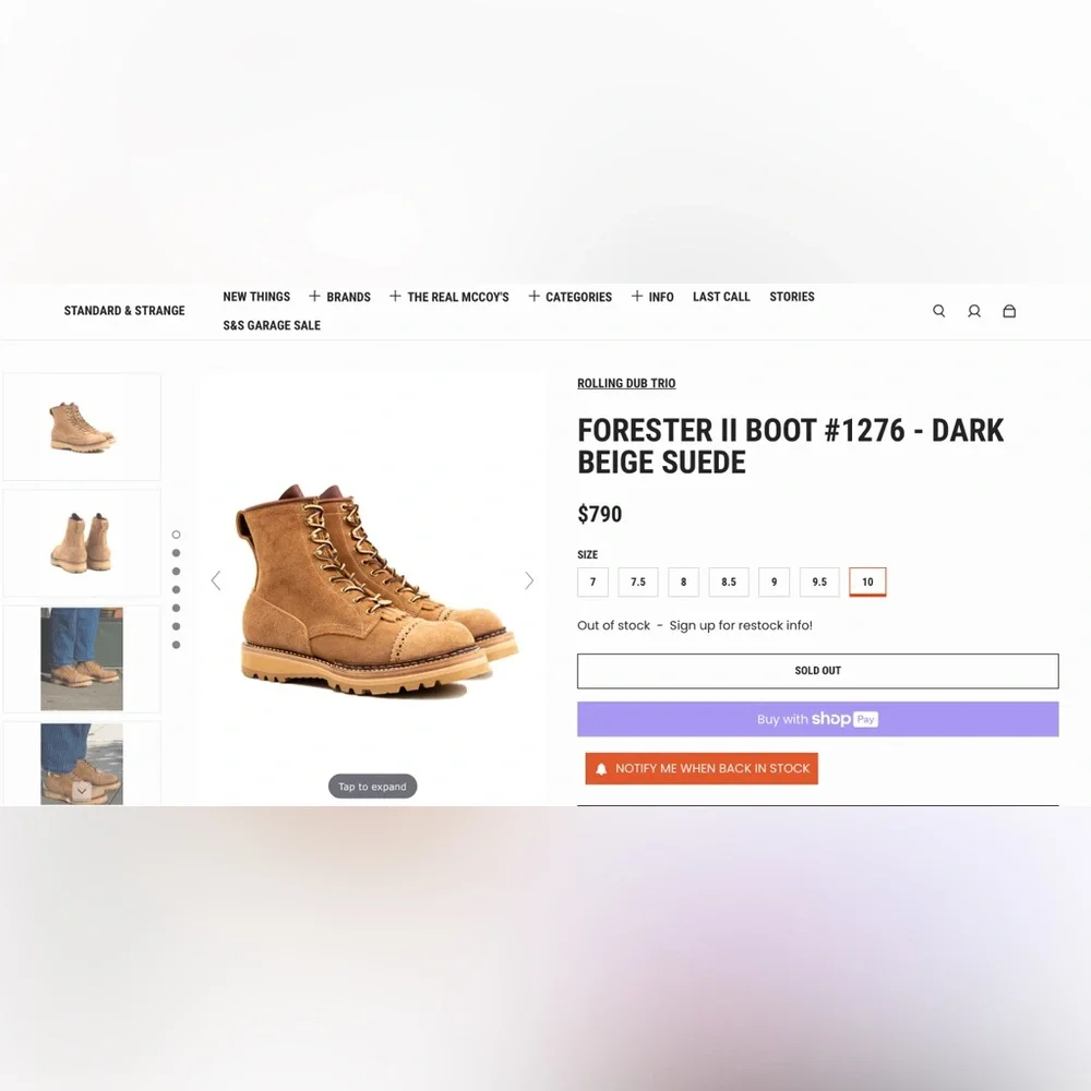 ROLLING DUB TRIO
FORESTER II BOOT #1276 - DARK
BEIGE SUEDE 10 - Picture 2 of 16